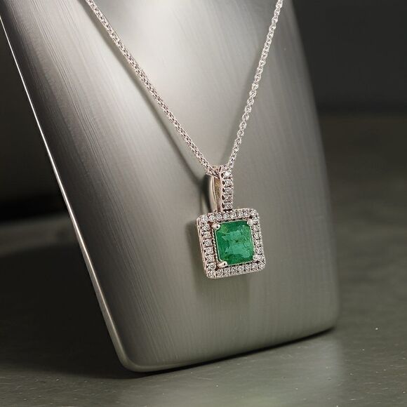Natural Emerald Diamond Necklace 18" 14k WG 2 TCW Certified $4,950 309026 - Picture 7 of 11